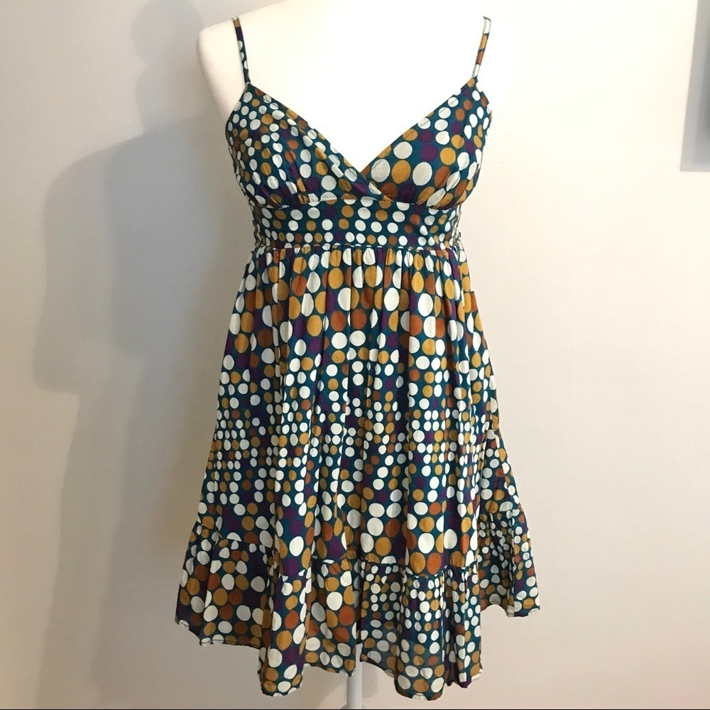 Susina Polka Dot Dress XS Teal Cream Fit & Flare